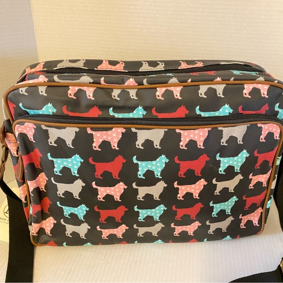 Miss Lulu Matte Finish Oilcloth Satchel Messenger Bag Dogs - Picture 4 of 15